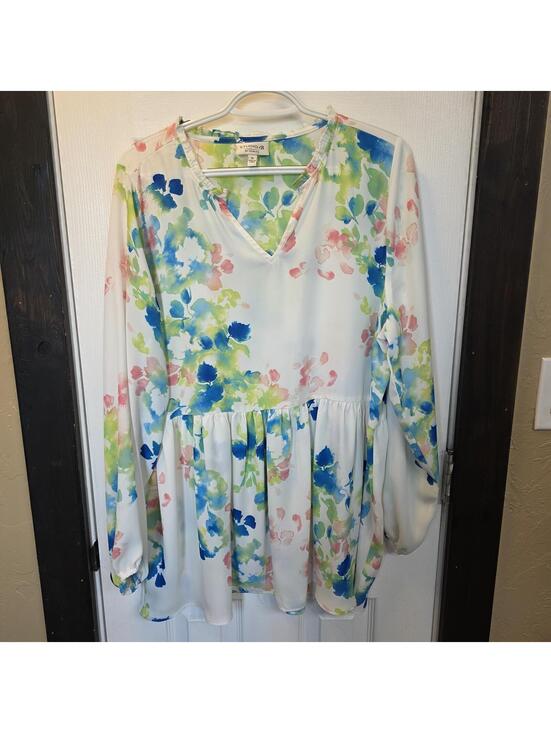 Tops - Studio B by Bobeau Women's Floral Print Long Sleeve Blouse, Size 1X